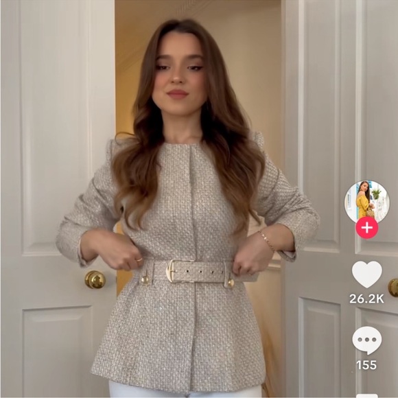 ZARA BELTED TEXTURED BLAZER - Picture 2 of 13